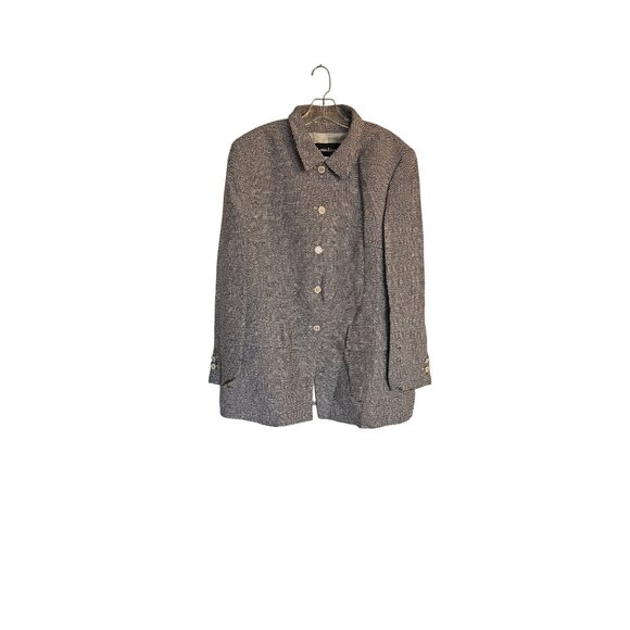 Louis Feraud Textured Coat Woven Design Button-Up Size Large blk Wht - Picture 1 of 10